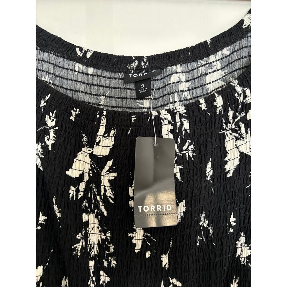 Torrid Floral Midi Dress Plus Size 3 Black White Ruffles New - Picture 4 of 8